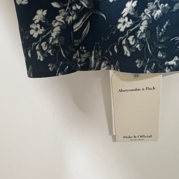 Abercrombie & Fitch A&F Luxe Crepe High-Slit Midi Dress XS Petite Blue Floral - Picture 3 of 5